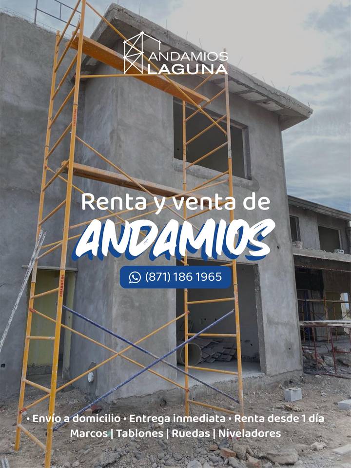Andamio amarillo montado en fachada de obra